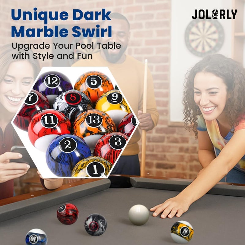 JOLORLY Pool Balls Billiard Set – 2-1/4" Regulation Size, 6 oz Professional Weight, AAA Grade Pure Resin, Pool Table Balls for Tournament, Bar, Game Room & Gifts - Image 4